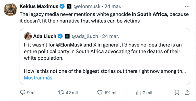 Elon Musk sobre e falso genocidio blanco en Sudafrica